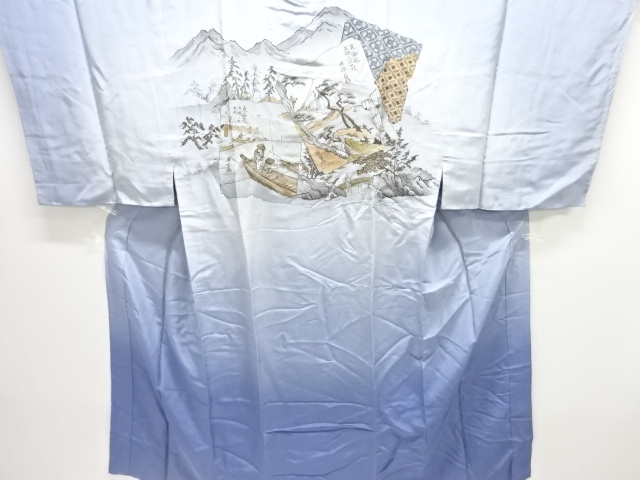 アンティーク　東海道五拾三次模様男物長襦袢